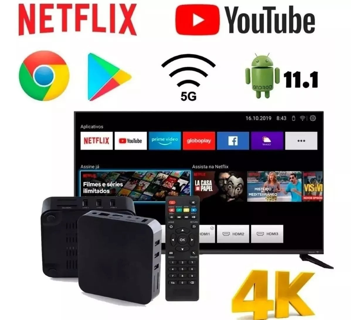 TV box MXQ 4k Pro 5G 8GB RAM 128GB Armazenamento